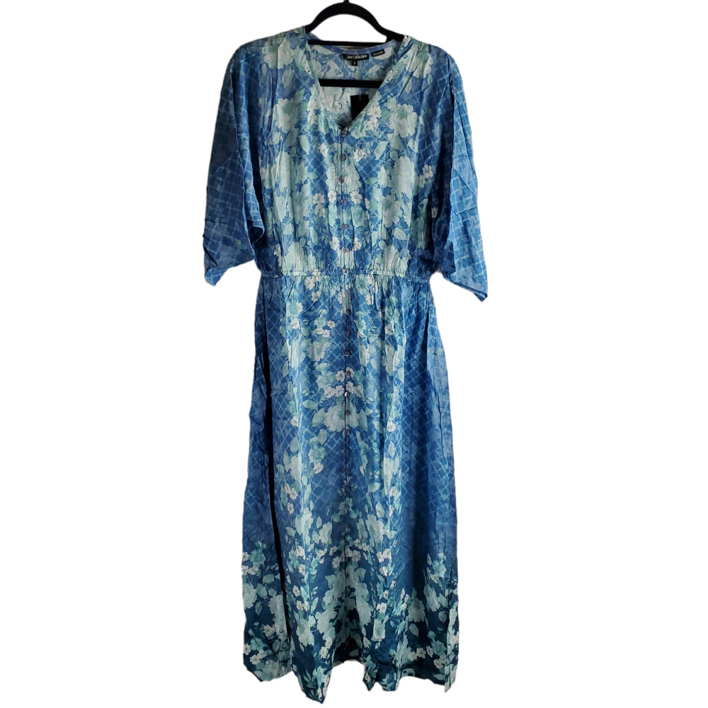 Tolani Collection Printed Lined Woven Maxi Dress Denim Floral Color Size S